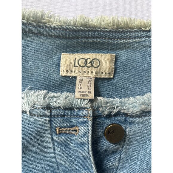 LOGO Lori Goldstein Denim Jacket W/ Frayed Hem & Layered White Shirt Womens 18W - Picture 3 of 8